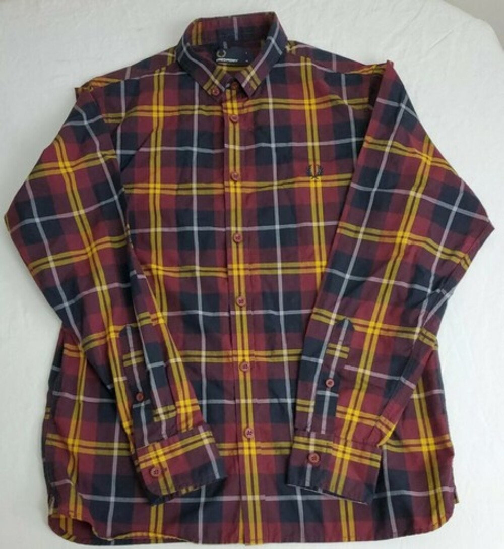 Fred Perry Youth Multicolor Check Casual Long Sleeve Button Up Shirt Size M